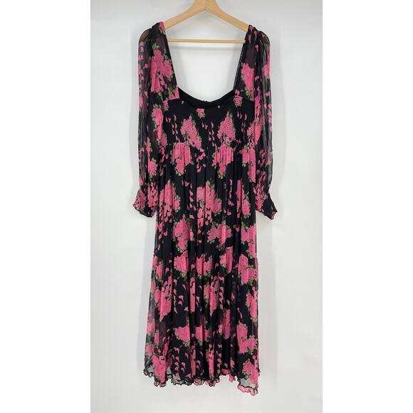 RIXO | Yas Shirred Midi Dress Blossom Pink Floral Chiffon 4XL 18 Plus Size - Picture 3 of 16
